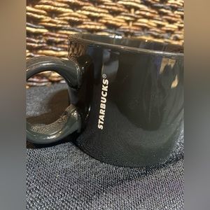 2017 STARBUCKS Black Ceramic White Logo 12 oz Wide Mouth Coffee Mug